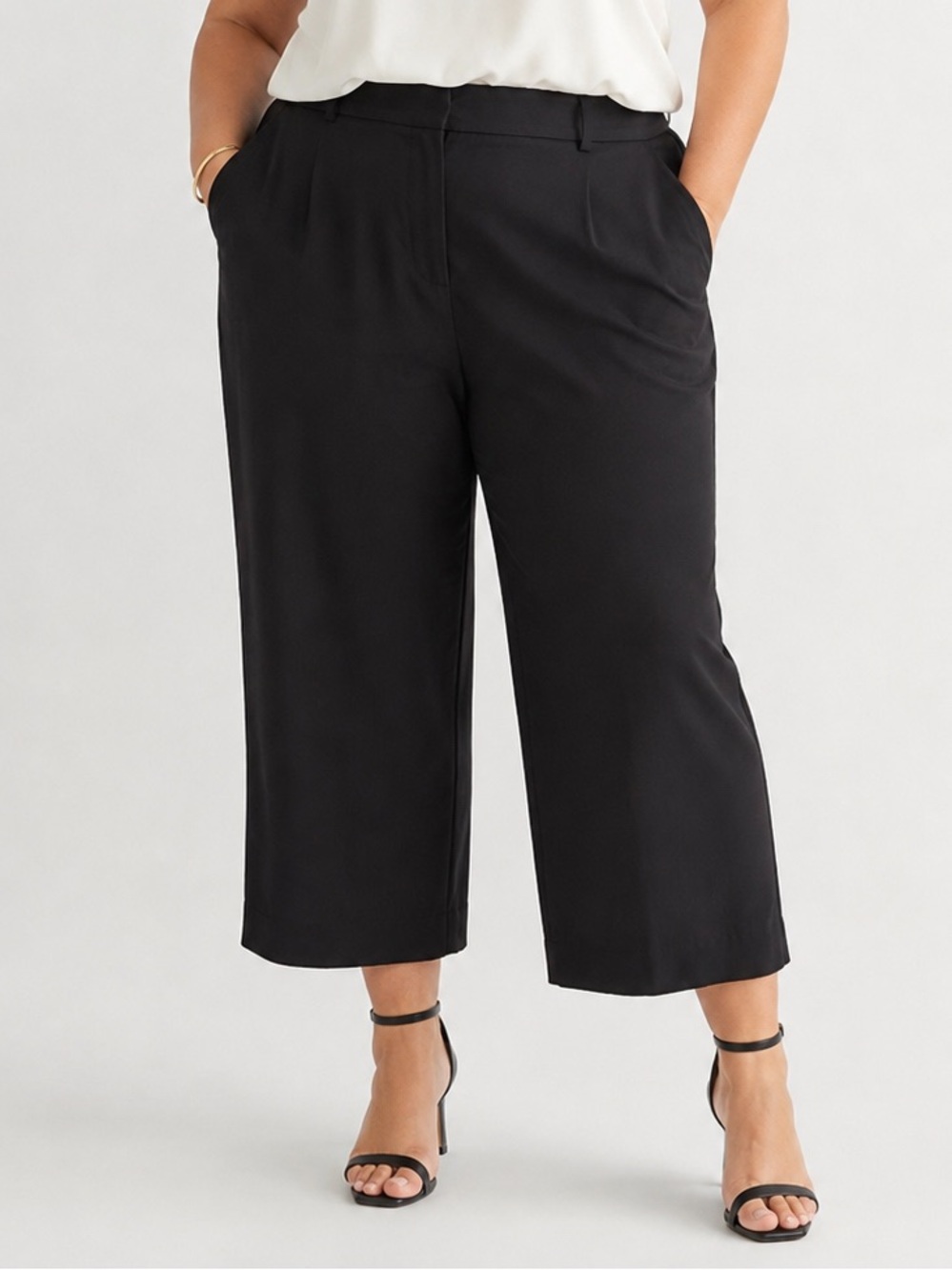Antonio Melani Black Linen Blend Wide Leg Crop Pants Size 14